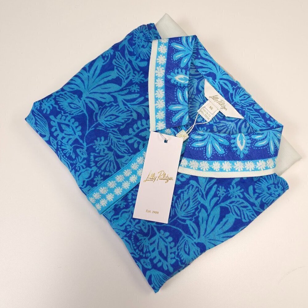 Lilly Pulitzer  Breeze Aqua Jungle Escape Engineered Woven Kiran Button Down Top - Picture 8 of 10